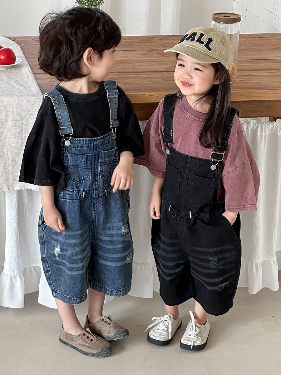 Vintage Casual Denim Overalls サロペット ハーフパンツ【mh0013468】