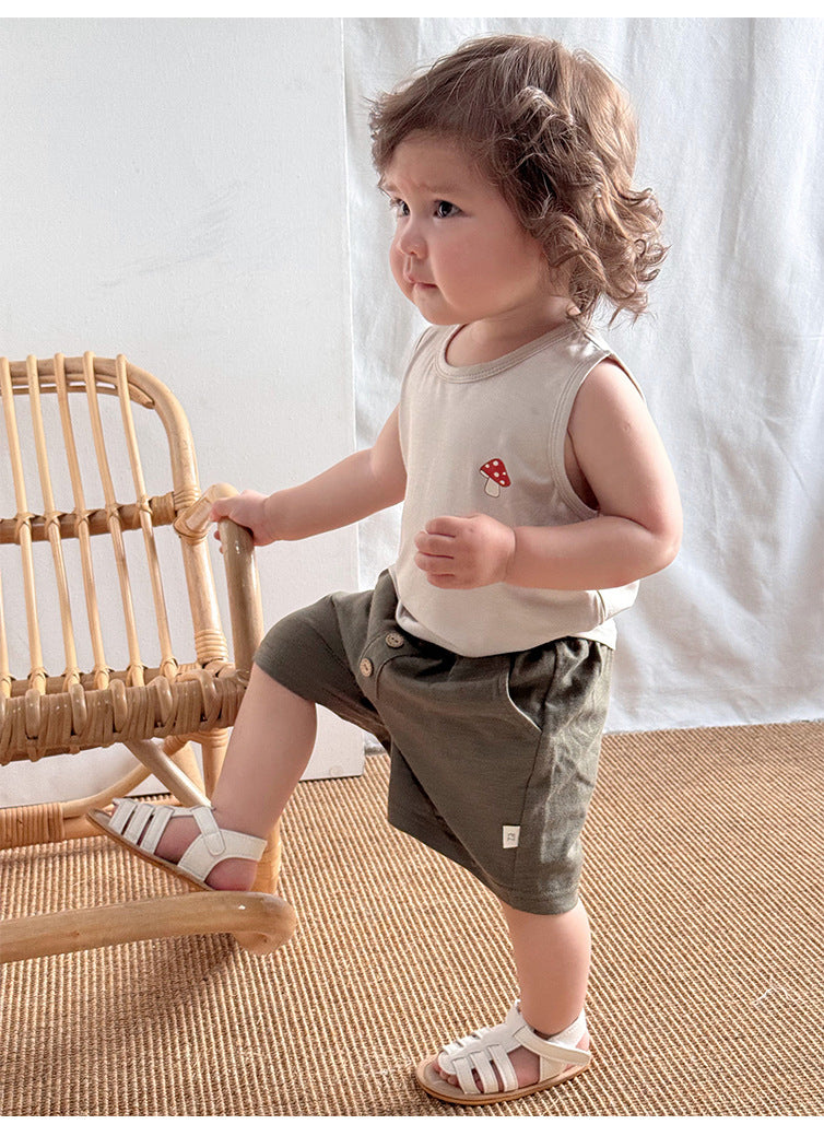 Animal Embroidered Sleeveless Top Cotton Shorts アニマル タンクトップ ショートパンツ【mh0013600】