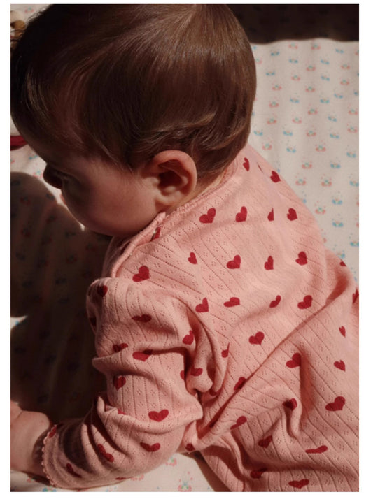 -ハート/リボン長袖肌着ロンパース/ロングパンツ【mh0010732】 - mamahalo shop - ロンパースセットアップ -  べビー服 - 子供服 - 男の子 - 女の子