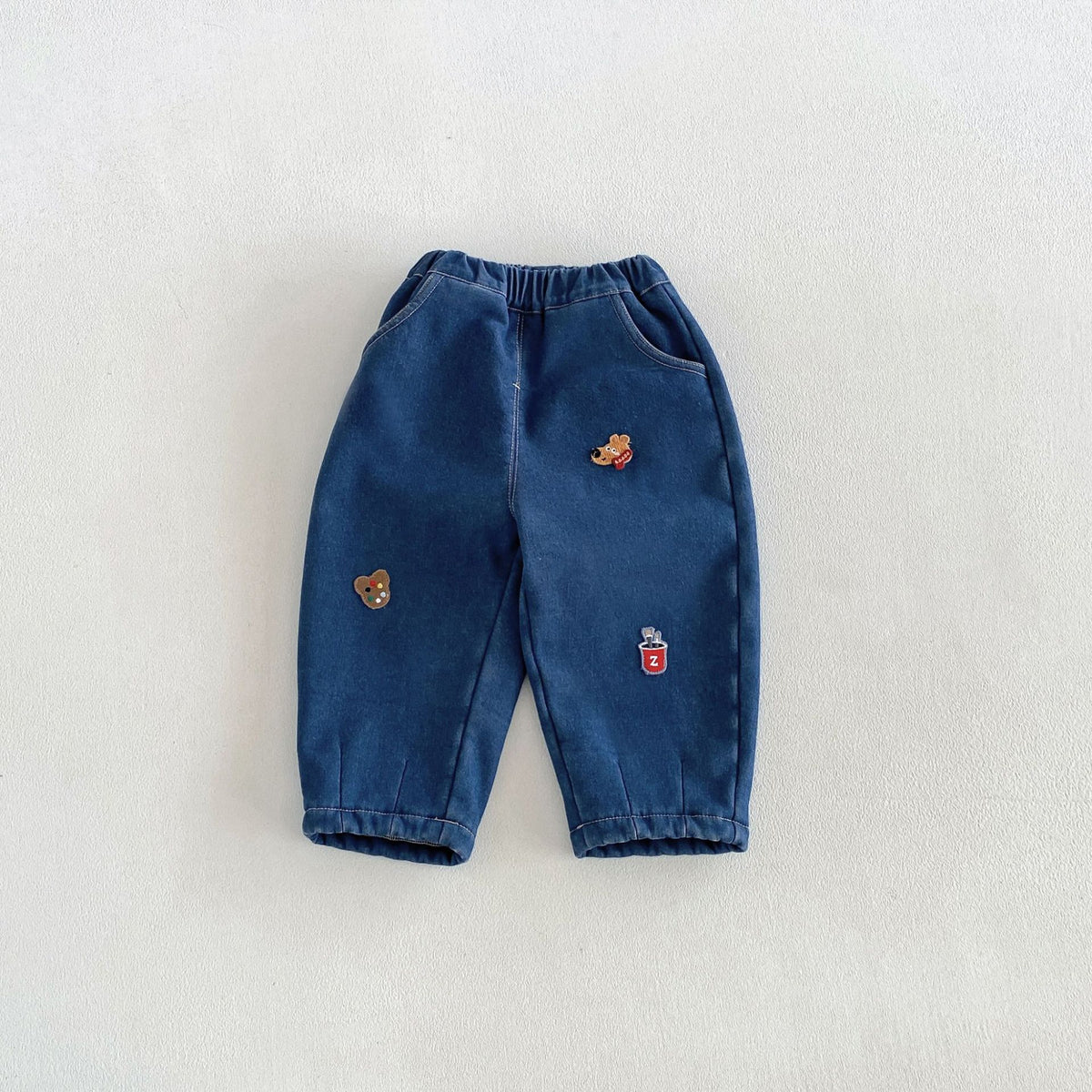 キッズ 犬 ボーダー 刺繍 ニットセーター / ストレート デニムパンツ【mh0014778】