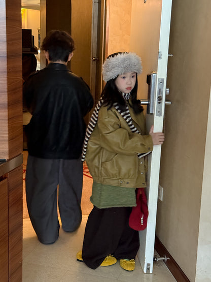 フェイクレザージャケット キッズ  厚手 ラペル モード ライダース【mh0011668】