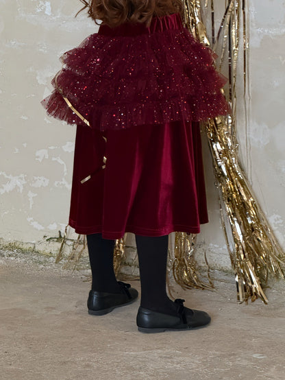 ハイネック長袖Tシャツ/ベルベッドメッシュドッキングスカート【mh0011888】