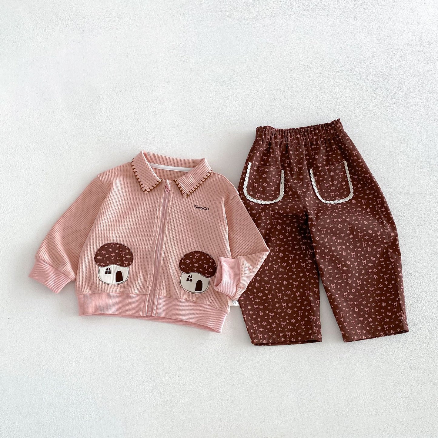 Chaqueta gofrada con cremallera para bebé/niño, pantalón ancho fácil con estampado [mh0014027]