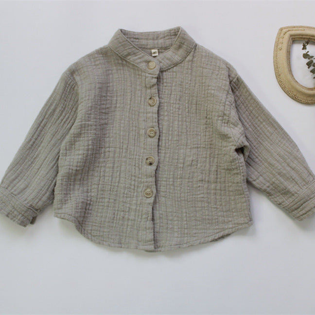 Kids' Gauze Stand-Collar Plain Long-Sleeve Shirt [mh0000325]
