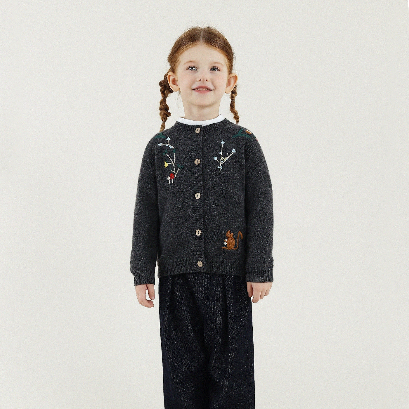 -長袖カーディガン ウール混紡 刺繍デザイン クルーネック【mh0011343】 - mamahalo shop - カーディガン・パーカー -  べビー服 - 子供服 - 男の子 - 女の子