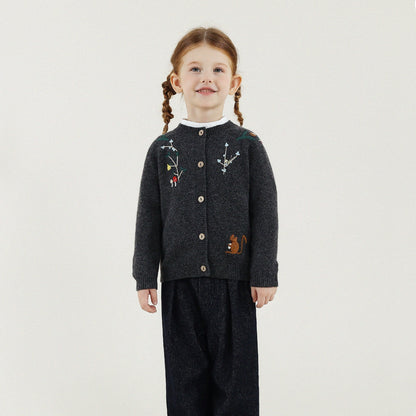 -長袖カーディガン ウール混紡 刺繍デザイン クルーネック【mh0011343】 - mamahalo shop - カーディガン・パーカー -  べビー服 - 子供服 - 男の子 - 女の子