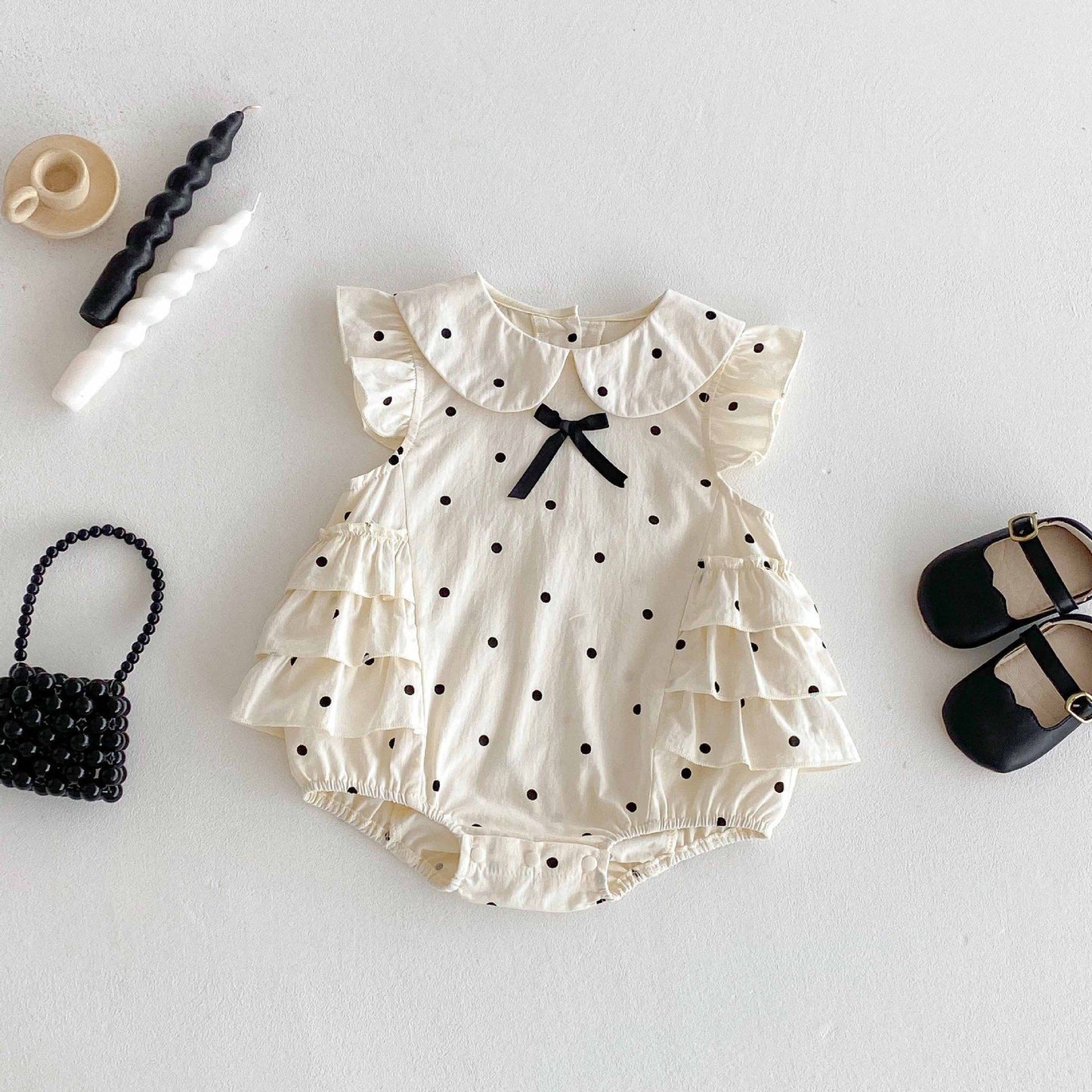 Polka Dot Ruffle Sleeveless Romper ドット ノースリーブロンパース【mh0013436】