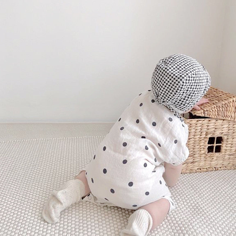 -ベビーロンパース ショートスリーブジャンプスーツ 水玉ドットプリント 2カラー【mh0004998】 - mamahalo shop - ノースリーブロンパース -  べビー服 - 子供服 - 男の子 - 女の子