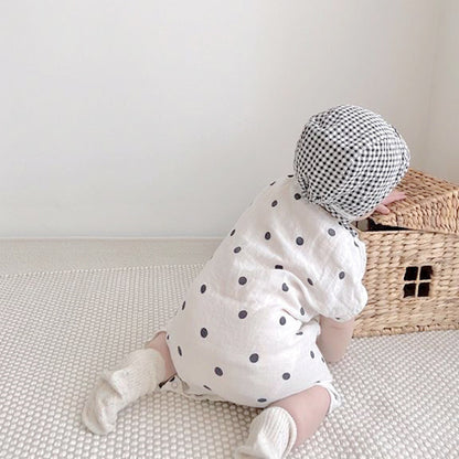 -ベビーロンパース ショートスリーブジャンプスーツ 水玉ドットプリント 2カラー【mh0004998】 - mamahalo shop - ノースリーブロンパース -  べビー服 - 子供服 - 男の子 - 女の子