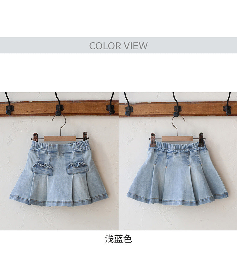 -プリーツフリルポケットデニムスカート イージーウエストミニスカート【mh0010828】 - mamahalo shop - スカート -  べビー服 - 子供服 - 男の子 - 女の子