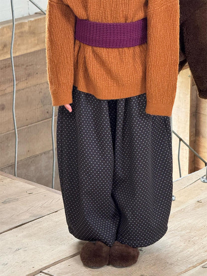 ロングパンツ 水玉ドットプリント ワイドルーズパンツ【mh0011759】