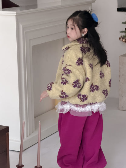 フリースジップアップジャケット フラワー花柄 襟付き【mh0011871】