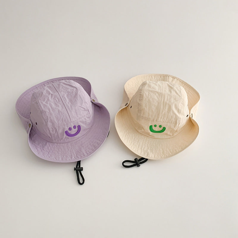 -キッズ帽子 サマーハット サファリハット フィッシャーマンハット スマイル刺繍ワンポイント【mh0005872】 - mamahalo shop - ベビー用帽子 -  べビー服 - 子供服 - 男の子 - 女の子