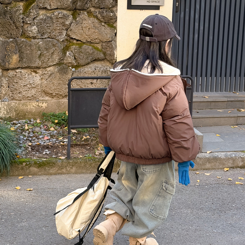 Padded blouson jacket with fleece lining and hood, featuring large lapels [mh0011864]