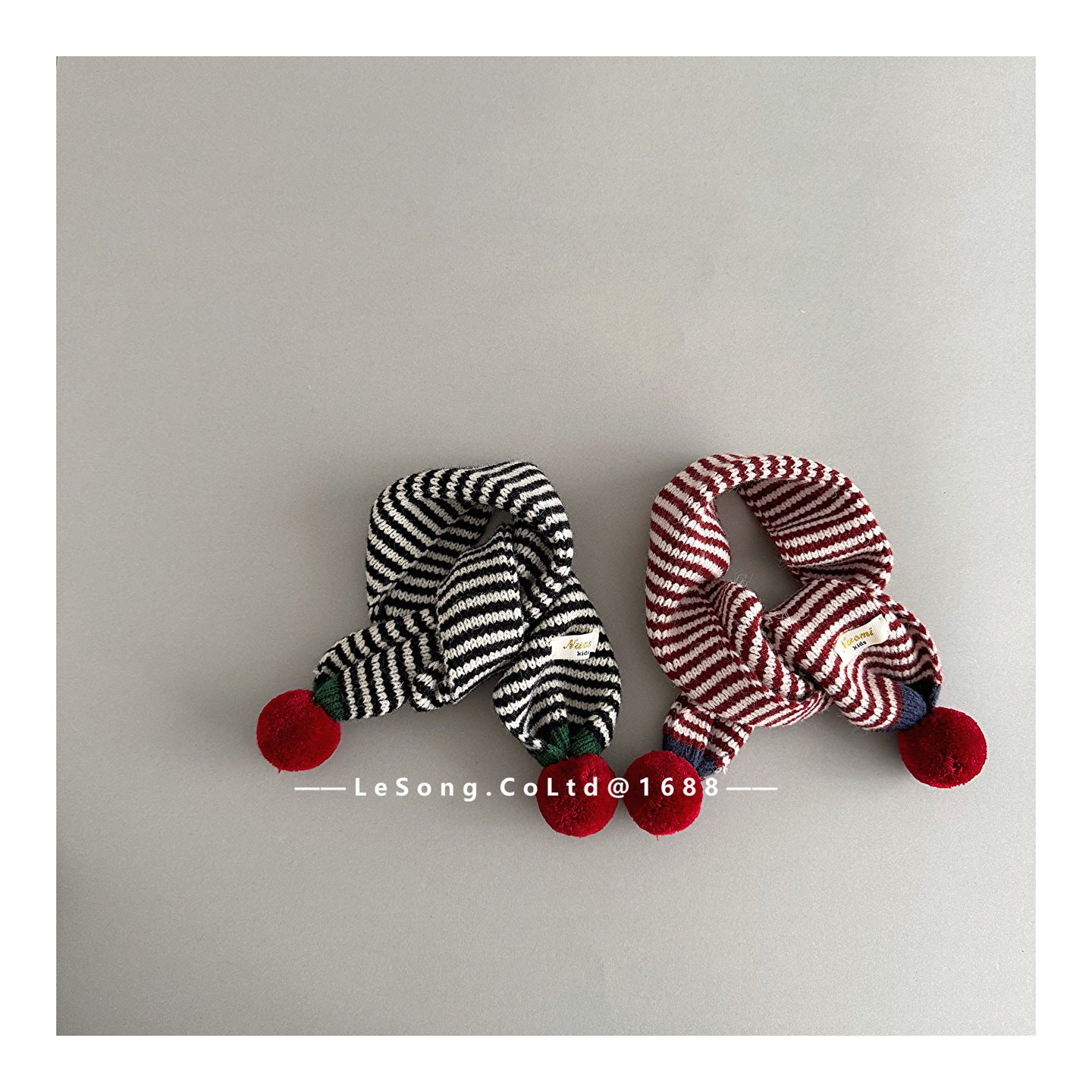 キッズマフラー ボーダー ニット ぽんぽん ネックウォーマー【mh0011805】