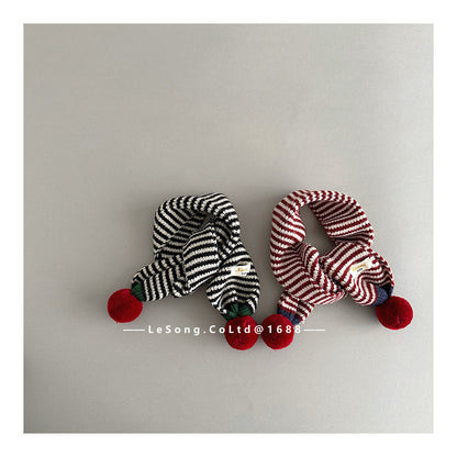 キッズマフラー ボーダー ニット ぽんぽん ネックウォーマー【mh0011805】