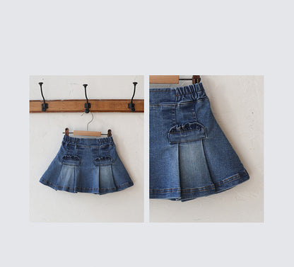-プリーツフリルポケットデニムスカート イージーウエストミニスカート【mh0010828】 - mamahalo shop - スカート -  べビー服 - 子供服 - 男の子 - 女の子