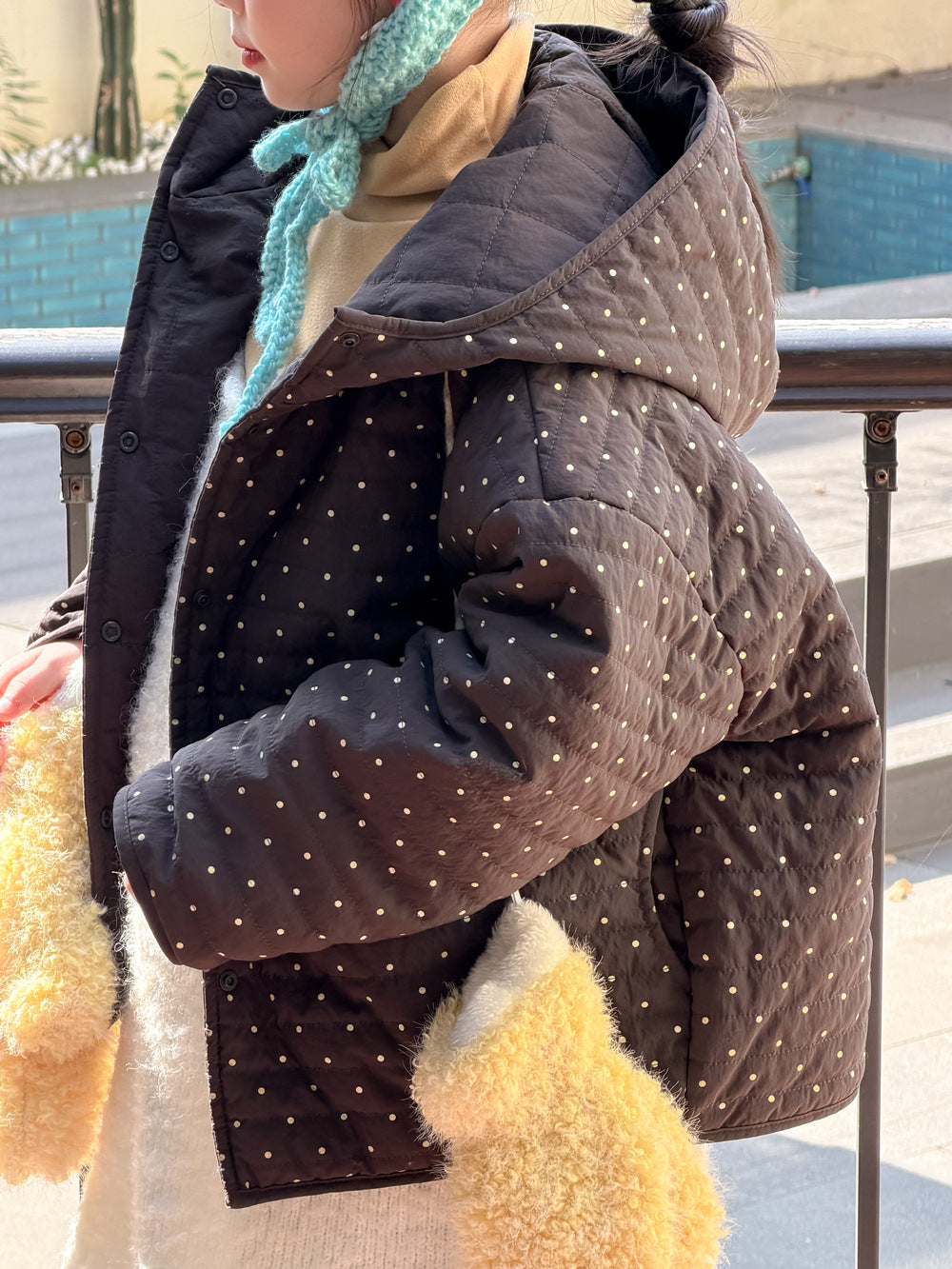 中綿ブルゾンジャケット 水玉ドットプリント フーディ アウター【mh0011861】