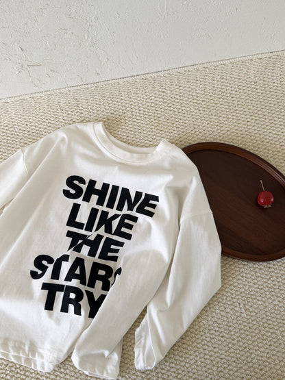 キッズ ジュニア 英字 プリント ルーズ ビッグシルエット 長袖 Tシャツ【mh0014468】