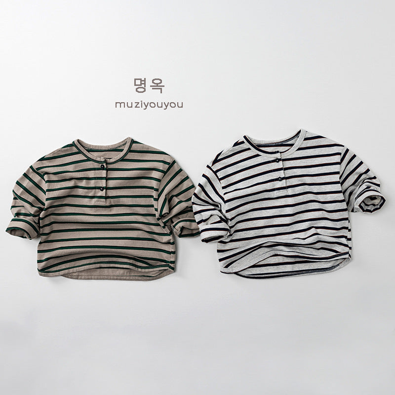 -ヘンリーネックボーダー長袖Tシャツ【mh0010862】 - mamahalo shop - 長袖Tシャツ -  べビー服 - 子供服 - 男の子 - 女の子