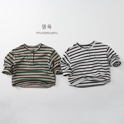 -ヘンリーネックボーダー長袖Tシャツ【mh0010862】 - mamahalo shop - 長袖Tシャツ -  べビー服 - 子供服 - 男の子 - 女の子