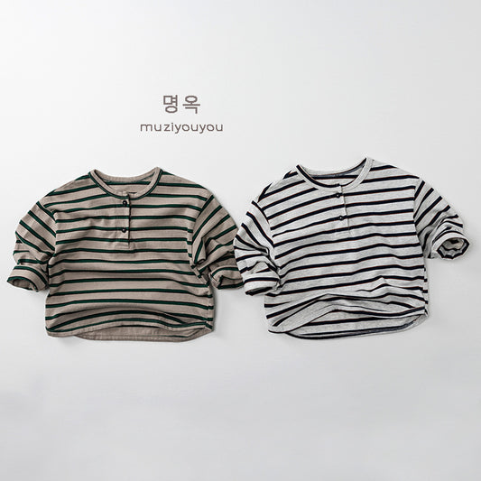 -ヘンリーネックボーダー長袖Tシャツ【mh0010862】 - mamahalo shop - 長袖Tシャツ -  べビー服 - 子供服 - 男の子 - 女の子