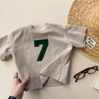 Number Embroidered Cotton Short Sleeve T-shirt ワッペン 半袖Tシャツ【mh0012662】
