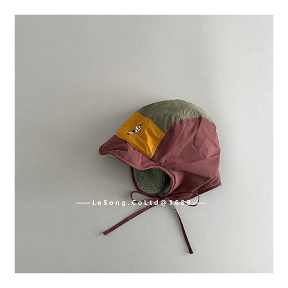 キッズ帽子 裏フリース 耳当て付き カラーブロック フライトキャップ【mh0011837】