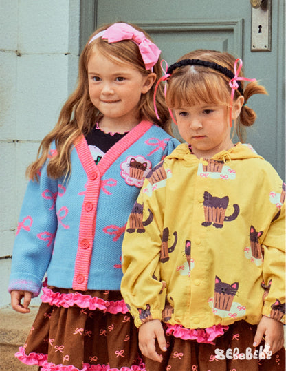 -ねこ柄ジップアップパーカー/フリルスウェットシャツ/フリルキュロットスカート/スカート付きパンツ【mh0010983】 - mamahalo shop - 長袖セットアップ -  べビー服 - 子供服 - 男の子 - 女の子