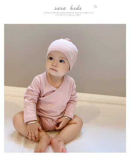 -シンプルベーシック無地長袖肌着ロンパース+とんがりキャップ帽子セット【mh0010753】 - mamahalo shop - 長袖ロンパース -  べビー服 - 子供服 - 男の子 - 女の子