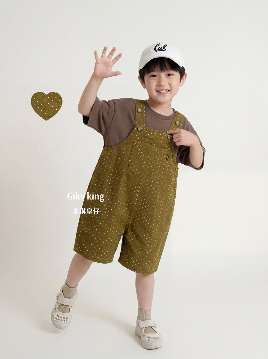 Heart Printed Overalls サロペット ハーフパンツ【mh0013474】
