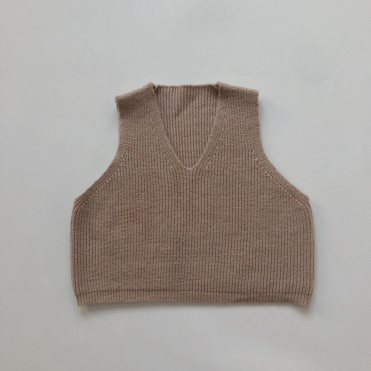 Chaleco de punto con cuello de pico para niños【mh0013925】