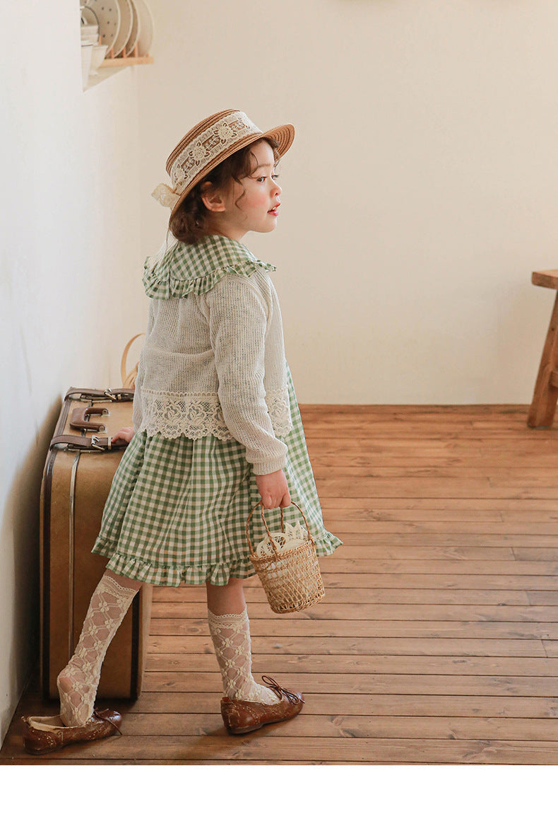 Puff Sleeve Plaid Flower Dress パフスリーブ チェック フラワー ワンピース【mh0001542】