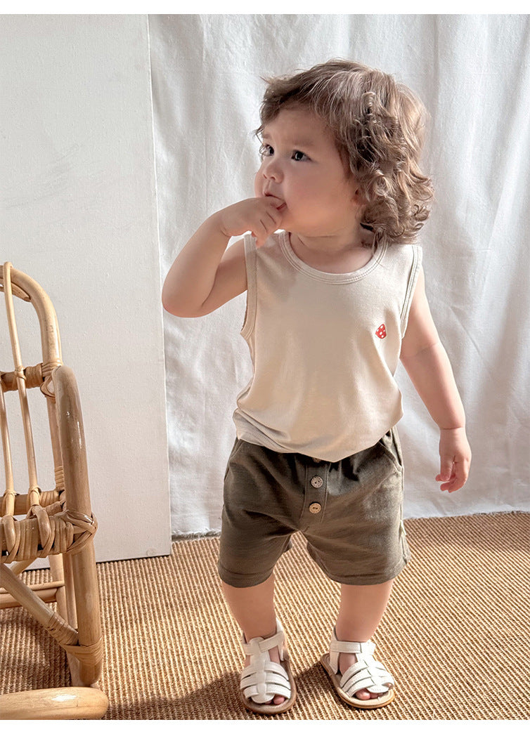 Animal Embroidered Sleeveless Top Cotton Shorts アニマル タンクトップ ショートパンツ【mh0013600】