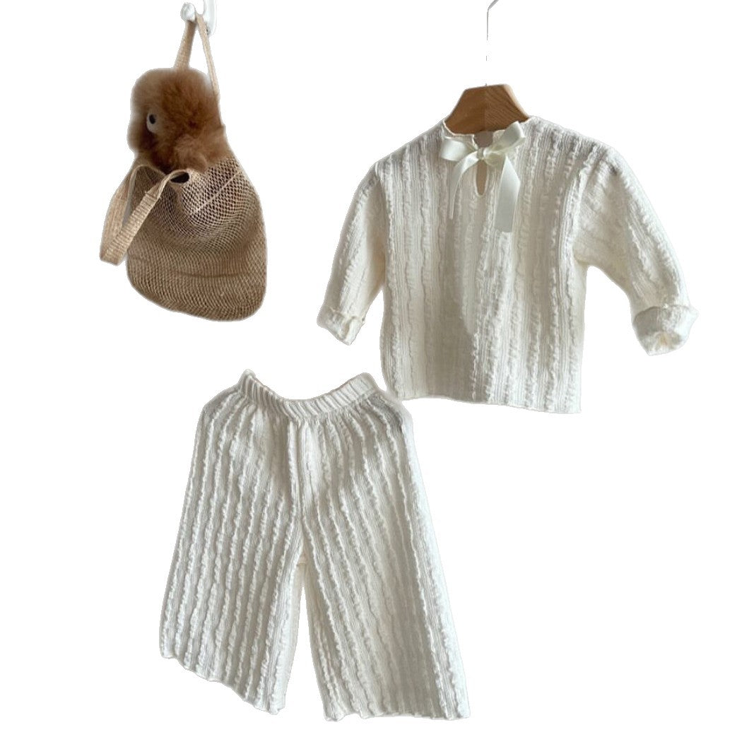 Kids' Ribbon Long-Sleeve Wide-Leg Pants Set [mh0013879]