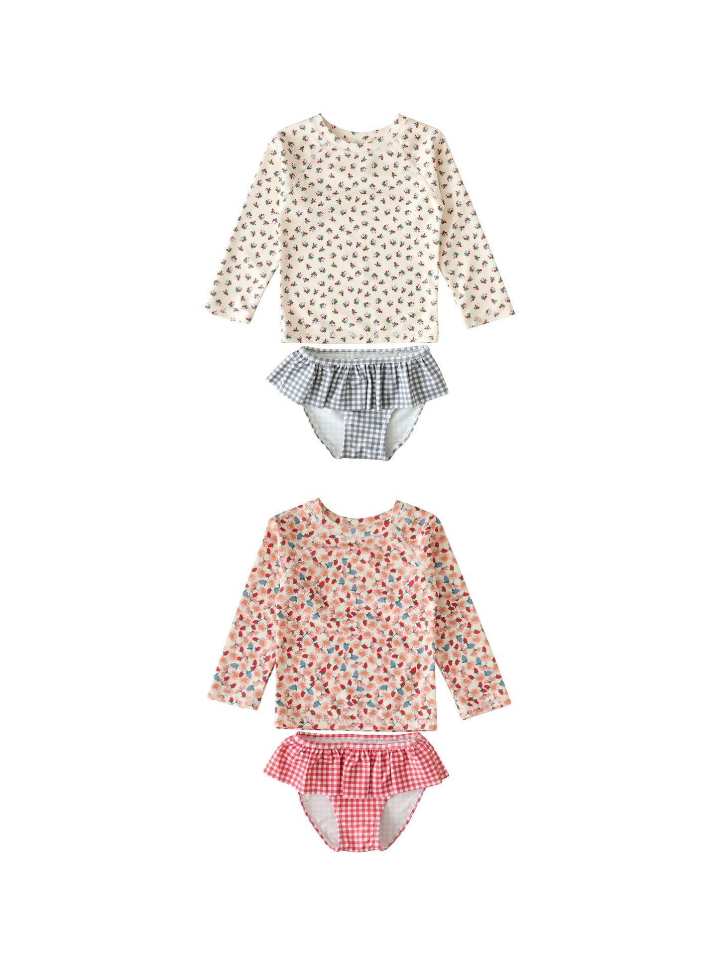 UPF50 Plus Floral Gingham Long Sleeve Swimsuit 花柄 ギンガムチェック 水着【mh0012600】