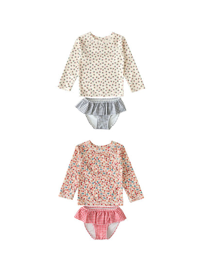 UPF50 Plus Floral Gingham Long Sleeve Swimsuit 花柄 ギンガムチェック 水着【mh0012600】