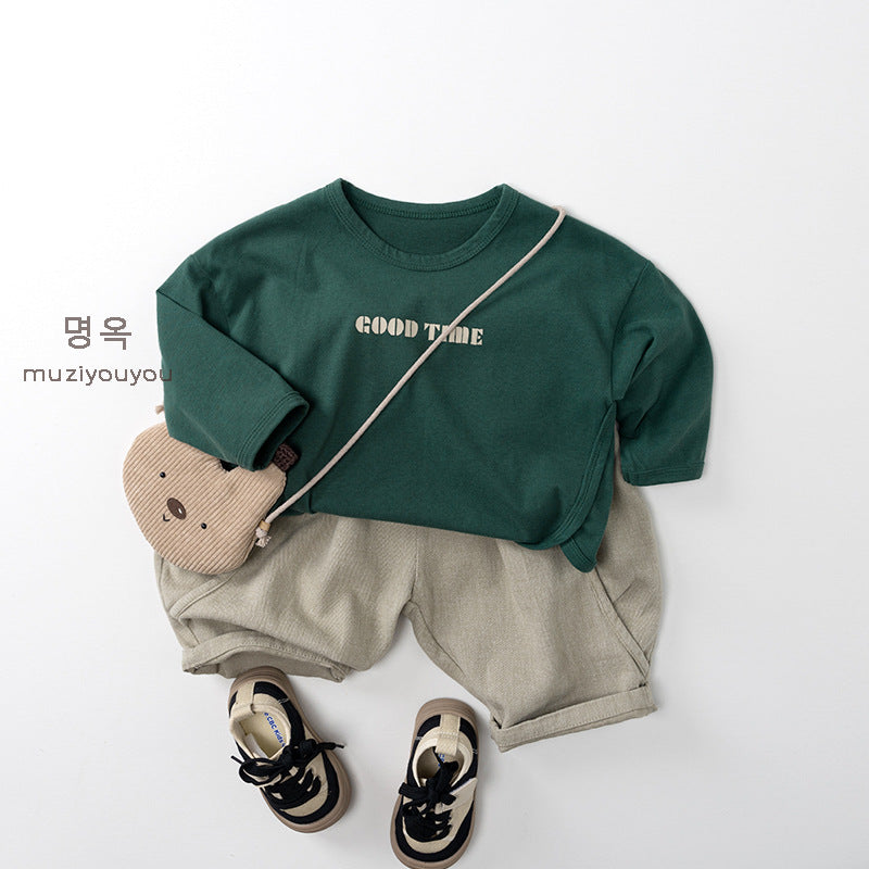 -GOOD TIMEロゴプリント長袖Tシャツ【mh0010864】 - mamahalo shop - 長袖Tシャツ -  べビー服 - 子供服 - 男の子 - 女の子