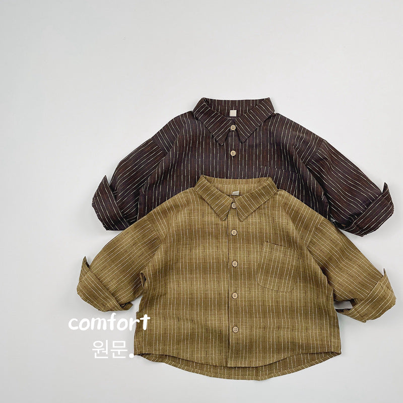 キッズ ストライプ ルーズ ビッグシルエット 長袖シャツ【mh0014591】