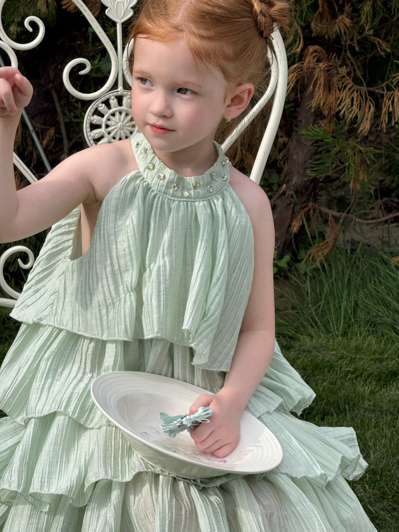 Pleated Ruffle Halter Princess Dress ティアード ノースリーブワンピース【mh0013250】