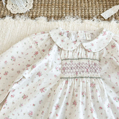 Kids' Floral Smock Ruffled Long-Sleeve Blouse【mh0014610】
