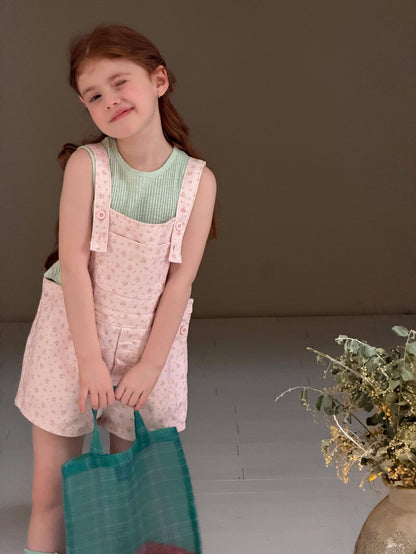 Floral Print Twill Overalls フラワー 小花柄 ショートオーバーオール【mh0012883】