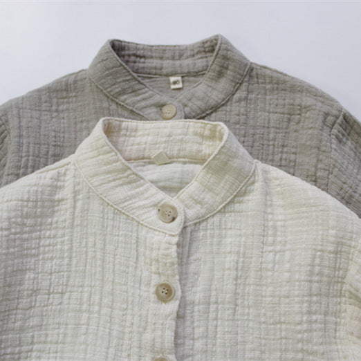 Kids' Gauze Stand-Collar Plain Long-Sleeve Shirt [mh0000325]