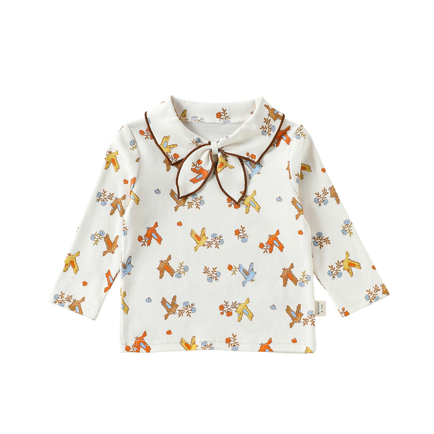 ベビー キッズ 花柄 襟付き リボンタイ ストレッチ 長袖Tシャツ【mh0014145】
