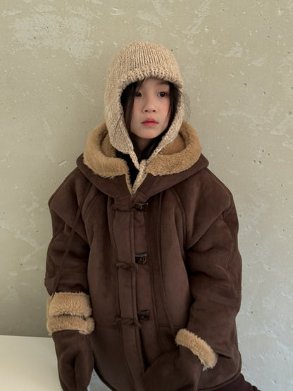 フェイクムートンコート 裏ボアフリース ダッフルジャケット【mh0011875】