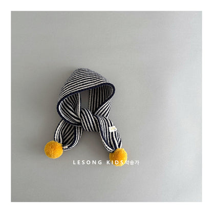 Kids' Striped Pom-Pom Knit Scarf, Winter Neck Warmer [mh0011596]