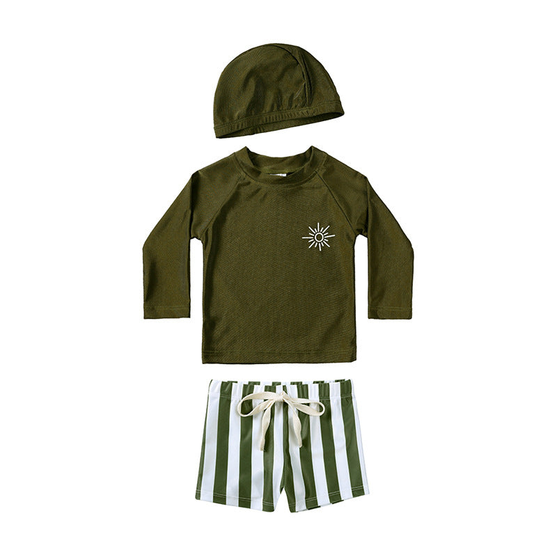 -キッズ水着 ボーイズ 半袖長袖 セパレートラッシュガード  スイムウェア スイミングウェア 帽子セット【mh0004294】 - mamahalo shop - ベビー用水着 -  べビー服 - 子供服 - 男の子 - 女の子