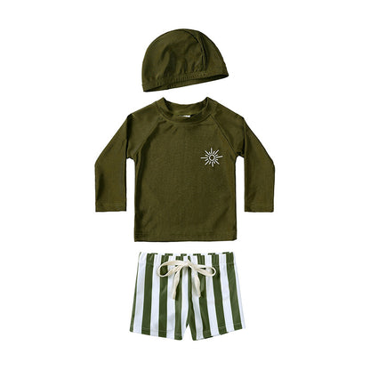 -キッズ水着 ボーイズ 半袖長袖 セパレートラッシュガード  スイムウェア スイミングウェア 帽子セット【mh0004294】 - mamahalo shop - ベビー用水着 -  べビー服 - 子供服 - 男の子 - 女の子