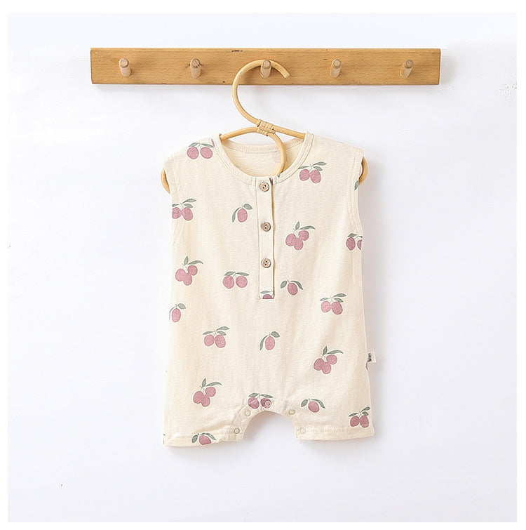 Sleeveless Fruit Plant Print Romper ベジタブル柄 ノースリーブロンパース【mh0013595】