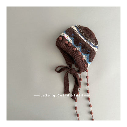 キッズ帽子 ニット タッセル フェアアイル ニットキャップ【mh0011807】